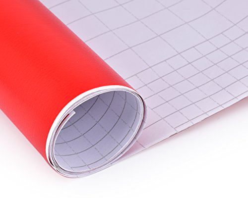 DSstyles 100 x 30 cm Textura de Cuero de Grano Fino Envoltura de Vinilo Etiqueta Engomada Del Coche Película de Rollo De Envoltura Autoadhesiva piel - Rojo