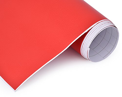 DSstyles 100 x 30 cm Textura de Cuero de Grano Fino Envoltura de Vinilo Etiqueta Engomada Del Coche Película de Rollo De Envoltura Autoadhesiva piel - Rojo