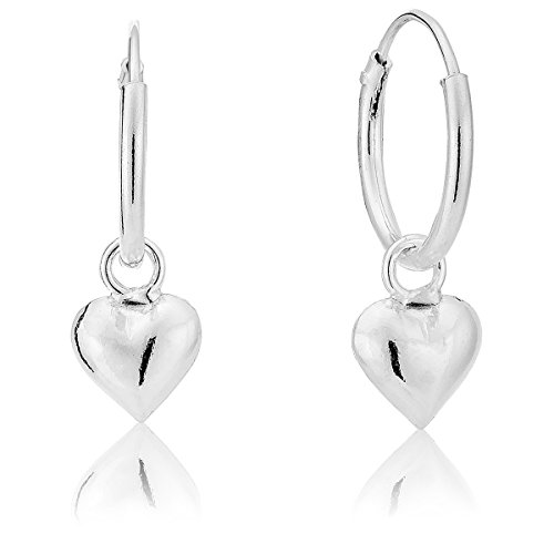 DTP Silver - Pendientes de Aro con Corazón hinchado - Plata de Ley 925 - Espesor 1.2 mm, Diámetro 12 mm