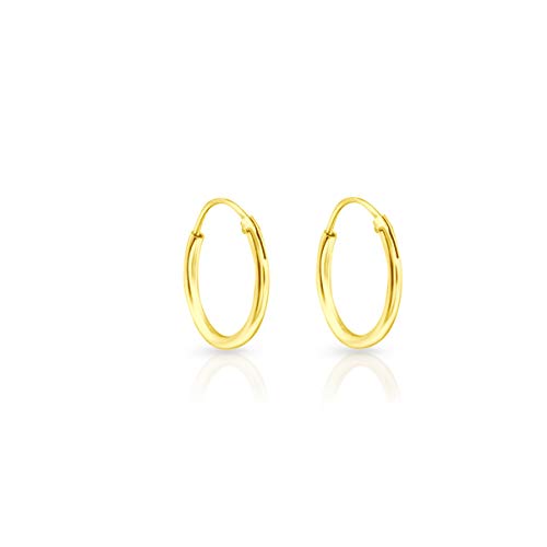 DTPsilver® Pendientes de Aro/Creoles - Plata de Ley 925 Plateada en Oro Amarillo - Pequeños/Medianos/Grandes - Espesor 1.5 mm - Diámetro 12 mm