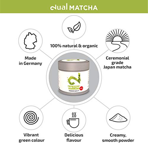 DUAL Matcha Tea Japan | Grado culinario | Té Matcha 100% Natural Bio y Orgánico|La Mejor Selección de Tencha|Molido en Molinos de Piedra de Granito|DE-ÖKO-022|Sin aditivos|30g|Hecho en Kioto Japón