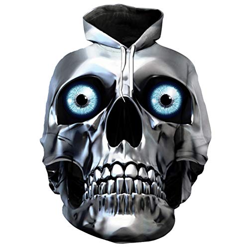 DUANXU Pullover,Sudadera,Sudadera con Capucha,Sudadera con Capucha de Metal Calavera máscara 3D Hip Hop con Capucha pulóver Ropa Deportiva