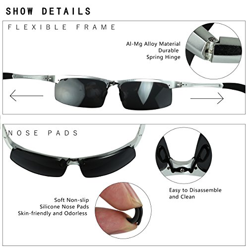 Duco Gafas de sol deportivas polarizadas para hombre con ultraligero y marco de metal irrompible, 100% UV400-8177S (Lente azul reflejada)