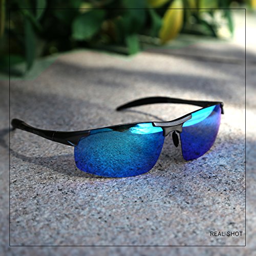 Duco Gafas de sol deportivas polarizadas para hombre con ultraligero y marco de metal irrompible, 100% UV400-8177S (Lente azul reflejada)