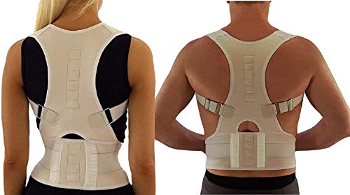Ducomi Extreme Posture - Corrector de Postura Ajustable para Espalda - Correa de Soporte y Ayuda de Corrección con 12 Imanes de 800 Gauss - Evita Dolor e Inflamación en Articulaciones (Beige, S)
