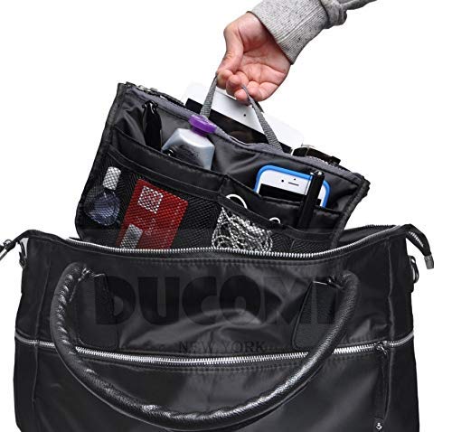 Ducomi Organizador de Bolsos Expandible con 13 Compartimientos Grandes - Estuche Interior para Bolsos para Almacenar Maquillaje, Documentos y Teléfonos - Amplio y Bolsillos (Standard, Black)