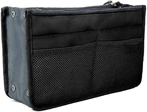 Ducomi Organizador de Bolsos Expandible con 13 Compartimientos Grandes - Estuche Interior para Bolsos para Almacenar Maquillaje, Documentos y Teléfonos - Amplio y Bolsillos (Standard, Black)