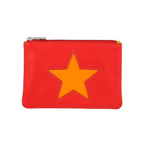 DUDU Pochette Tipo sobre portatodo de Mujer en Piel con Estrella y Cremallera para el Maquillaje, Las Llaves y los Accesorios Rojo