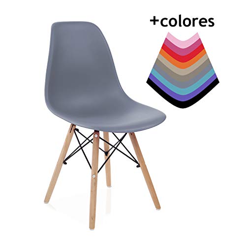 duehome Nordik - Silla de Comedor, Salon, Cocina o Escritorio, Patas Madera Haya, Dimensiones: 47 x 56 x 81 cm de Altura (Gris)