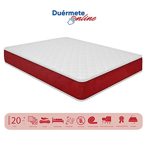 Duérmete Online - Colchón Viscoelástico Lite Reversible (a 2 caras), Muy Transpirable, Blanco, 135 x 190