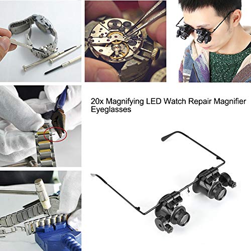 Duevin Lentes para Ojos Lupa 20x Lupa Gafas Dobles con Lupa LED 20 X Lupa de Cabeza Lupa para reparación de Relojes de joyería manicura de Tatuajes y Otros exámenes cuidadosos
