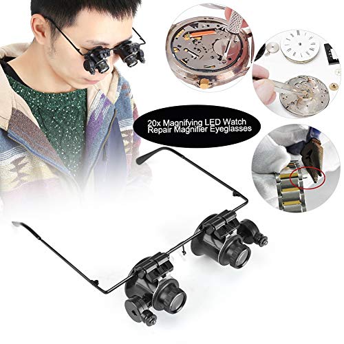 Duevin Lentes para Ojos Lupa 20x Lupa Gafas Dobles con Lupa LED 20 X Lupa de Cabeza Lupa para reparación de Relojes de joyería manicura de Tatuajes y Otros exámenes cuidadosos