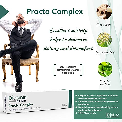 Dulàc - Diosmin Expert - Procto Complex - Crema para el tratamiento de hemorroides con Diosmin, Escin, Gotu kola, Hypericum, Castaño de Indias y Manteca de Karité - SIN CORTISONA (2 x 40 g)