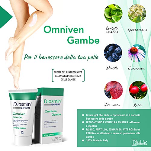 Dulàc - Omniven Piernas - 150 ml - Gel crema refrescante para piernas pesadas que estimula la circulación - Con diosmina, escina, rusco, vid roja y castaño de Indias - EFECTO FRÍO - Diosmin Expert