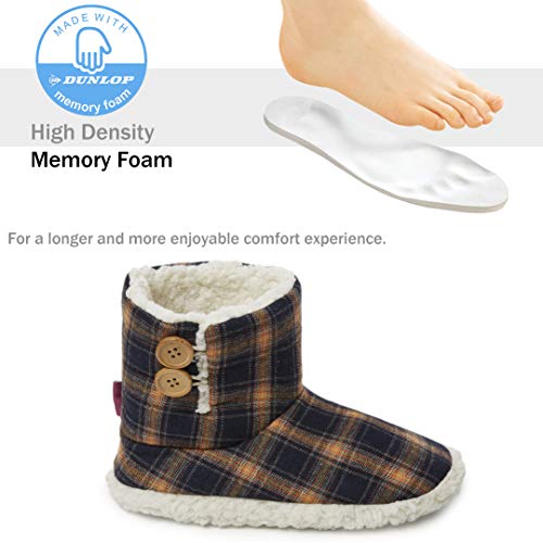 Dunlop Zapatillas Casa Hombre | Zapatillas Altas Calienta Pies Invierno Cerradas Hombre | Pantuflas de Casa | Zapatillas Forradas de Borreguito Suela de Goma Dura (44 EU, Azul Marino y Mostaza)