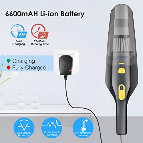 Duomishu Aspirador de Coche 3 en 1 Portatil, 120W/7000PA Potente Aspirador de Mano Inalámbrico en Seco y Humedo, 3 * 2200mAh Batería y Bajo Ruido con Filtro HEPA para el Hogar/Automóvil (Negro)