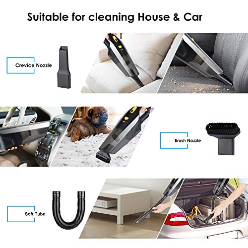 Duomishu Aspirador de Coche 3 en 1 Portatil, 120W/7000PA Potente Aspirador de Mano Inalámbrico en Seco y Humedo, 3 * 2200mAh Batería y Bajo Ruido con Filtro HEPA para el Hogar/Automóvil (Negro)