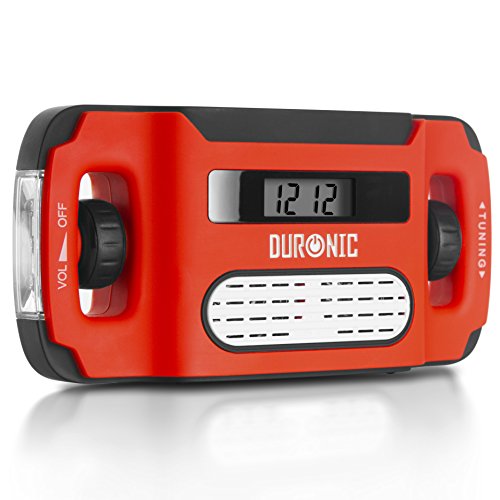 Duronic Apex Radio Am/FM Portátil - Carga Solar, USB o Dinamo - Linterna - Conector de Auriculares y Función de Alarma - Pantalla Digital Retroiluminada – Ideal para Emergencias, Camping, Senderismo
