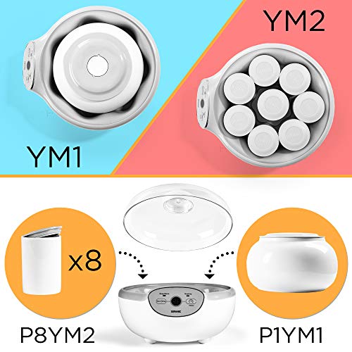 Duronic YM2 Yogurtera con Temporizador 20W con 8 Tarros de 125 ml - Panel de Control y Autoapagado - Máquina para hacer Yogur Natural y Casero