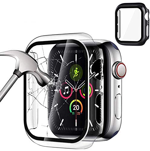 Dweyka [2 Pack] Protector de Pantalla para Apple Watch 40mm/44mm Serie SE 6/5/4,PC Funda + Cristal Templado, Protección Completo Anti-Rasguños Case para Nueva iWatch Series 5/4-Negro + Transparente
