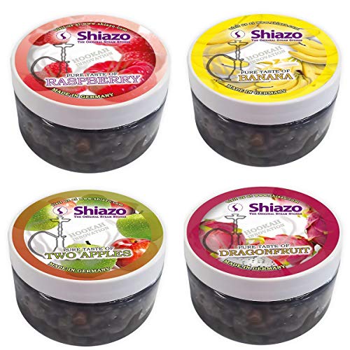 DXP Shiazo piedras para cachimba; surtido de 4 variedades – fresa,rose,mango,frambuesa – sustituye a tabaco, sin nicotina