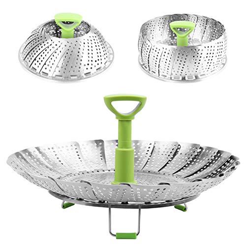 DY_Jin Cesta de Vapor Acero Inoxidable Cesta Vaporera Plegable con Mango Extensible para Vegetales, Frutas Vaporizador Extensible para Adaptarse a Varias Tallas de Cacerolas (9-11 Pulgadas) (11 Inch)