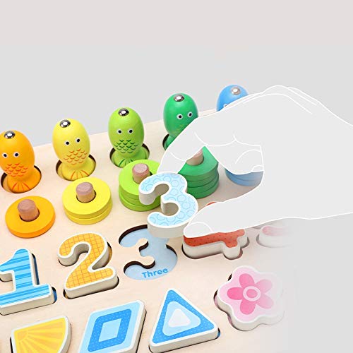 DY_Jin Tablero de Juego de matemáticas de Madera con Juego de Pesca magnética, acertijos numéricos, Juego de conteo de clasificador de Formas, Aprendizaje Educativo Preescolar de matemáticas