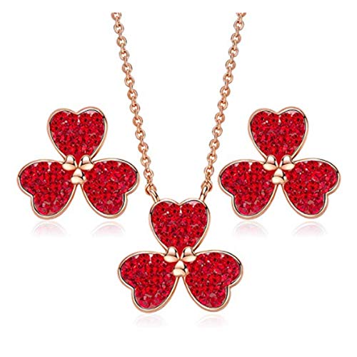 DYD Conjunto de Joyería Trébol Juego de Colgante y Pendientes para Mujer Regalo para Aniversario Cumpleaños