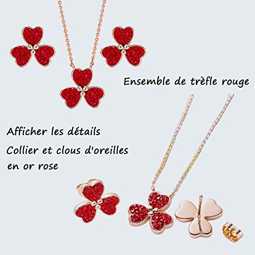 DYD Conjunto de Joyería Trébol Juego de Colgante y Pendientes para Mujer Regalo para Aniversario Cumpleaños