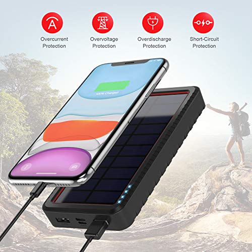 Dyw Cargador Solar 26800mAh, Batería Externa Solar con Entrada Tipo C y 2 Salidas USB, Power Bank Solar de Carga Rápida con Linterna LED para iPhone Android iPad Cámara, Actividades Al Aire Libre
