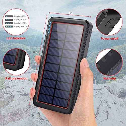Dyw Cargador Solar 26800mAh, Batería Externa Solar con Entrada Tipo C y 2 Salidas USB, Power Bank Solar de Carga Rápida con Linterna LED para iPhone Android iPad Cámara, Actividades Al Aire Libre