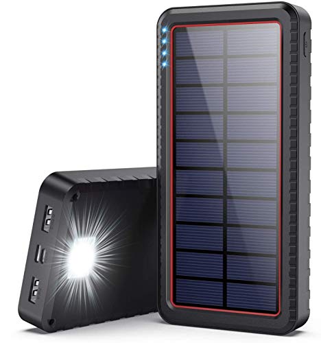 Dyw Cargador Solar 26800mAh, Batería Externa Solar con Entrada Tipo C y 2 Salidas USB, Power Bank Solar de Carga Rápida con Linterna LED para iPhone Android iPad Cámara, Actividades Al Aire Libre