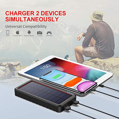 Dyw Cargador Solar 26800mAh, Batería Externa Solar con Entrada Tipo C y 2 Salidas USB, Power Bank Solar de Carga Rápida con Linterna LED para iPhone Android iPad Cámara, Actividades Al Aire Libre