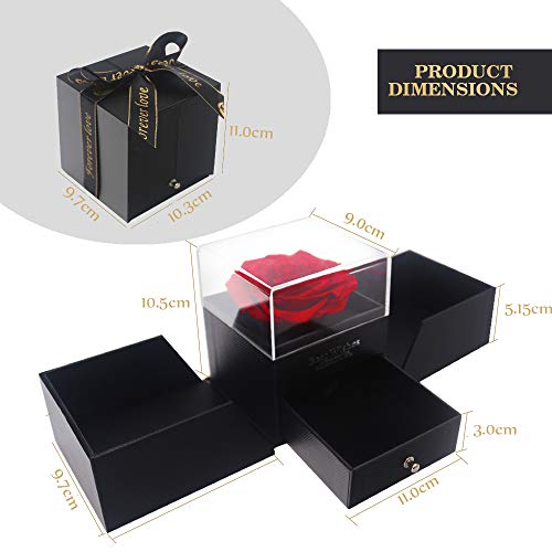 E-MANIS Caja de joyería de Rosa eterna, Caja de Regalo de joyería Rosa preservada a Mano, para cumpleaños, Boda, Navidad, Regalo del día de la Madre, día de San Valentín