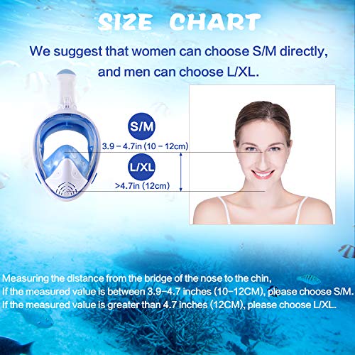 E-MANIS Máscara de Buceo Doble Antivaho 180 ° Vista Panorámico Cara Completa Respirar Gafas Snorkel Anti-Fugas Plegable con Cámara Acuatica Deportiva la Soporte, para Adultos y Niños S/M - Blanco Azul