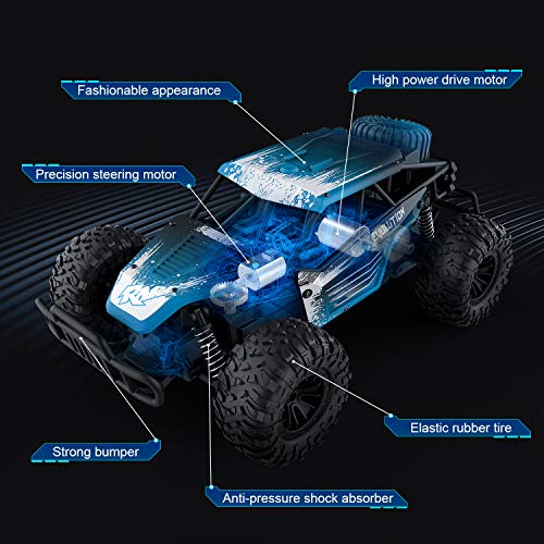 EACHINE EC16 Coche Control Remoto para Niños Adultos 45 Minutos 1/16 RC Coches Off Road Truck 2WD Alta Velocidad 20km/h 2.4Ghz Todo terreno impermeable Juguetes Regalos para Niños Adultos (2 baterías)