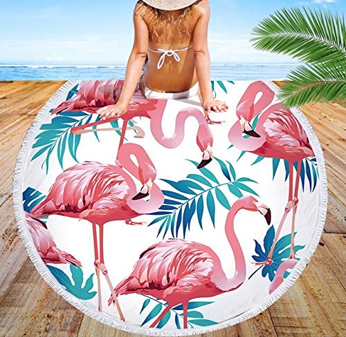EARENDEL Toalla De Playa Redonda Hermoso Flamenco Rojo Seque Rápido Manta De Viaje Flamencos Y Flores Roundie Tapiz Baño De Playa Cubierta De Bikini Towel Al Aire Libre Cojines De Yoga Camping Mat