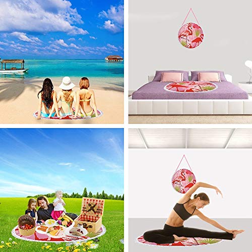 EARENDEL Toalla De Playa Redonda Hermoso Flamenco Rojo Seque Rápido Manta De Viaje Flamencos Y Flores Roundie Tapiz Baño De Playa Cubierta De Bikini Towel Al Aire Libre Cojines De Yoga Camping Mat