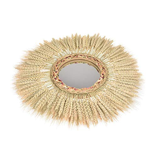 earlyad Espejo de Pared Colgante, Espejo Antiguo Boho Montado en la Pared Espejo Redondo Espejo de Maquillaje Espejos con Flecos de Oreja de Trigo Decorativo para apartamento Sala de Estar Dormitorio