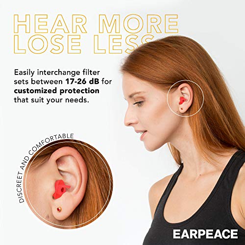 EarPeace Tapones de Oídos de Seguridad - Reducción de Ruido y Protección de Audición de Alta Fidelidad para Proyectos, Construcción y Ambientes de Ruidos Altos (Standard, Red Case)