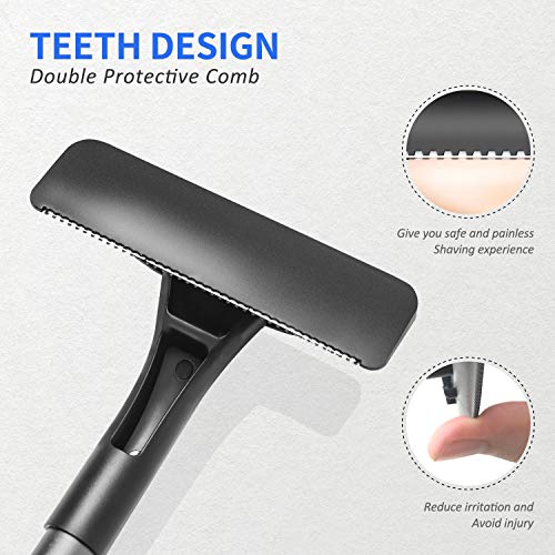 EASACE Afeitadora Espalda Afeitadora Corporal para Hombres, Depilación Corporal con Mango Largo 54.5cm Ajustable, Curvo DIY Peluquero Afeitadora Sin Dolor con 3 Durable Cuchilla Repuesto (Azul)