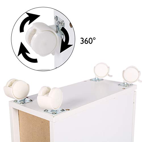 ease Mueble de baño con Ruedas con 2 cajones Carro de Almacenamiento de Cocina de Madera Mueble de baño 15 × 33 × 66.5 CM Blanco