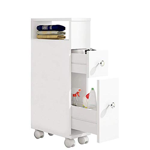 ease Mueble de baño con Ruedas con 2 cajones Carro de Almacenamiento de Cocina de Madera Mueble de baño 15 × 33 × 66.5 CM Blanco
