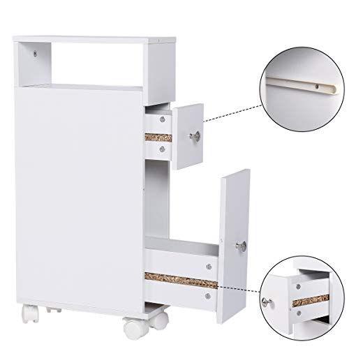 ease Mueble de baño con Ruedas con 2 cajones Carro de Almacenamiento de Cocina de Madera Mueble de baño 15 × 33 × 66.5 CM Blanco