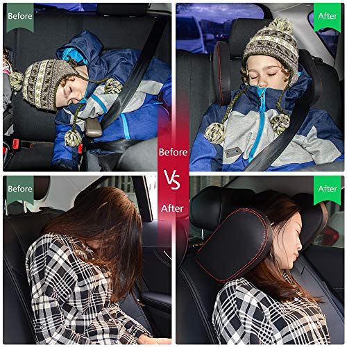 EASY EAGLE Reposacabezas Coche, Apoyacabezas Lateral para Asiento de Coche, Reposa Cabezas para Niños Adultos, Negro (Talla L, Costuras Rojas)