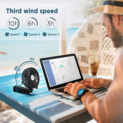 EasyAcc Ventiladores USB de 2600mAh Recargable Mini Ventiladores de Mano 3 Velocidades portátil Eléctrico Ventilador 3-10 H para el hogar al Aire Libre el Que Viajes Acampa-Negro