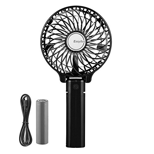 EasyAcc Ventiladores USB de 2600mAh Recargable Mini Ventiladores de Mano 3 Velocidades portátil Eléctrico Ventilador 3-10 H para el hogar al Aire Libre el Que Viajes Acampa-Negro