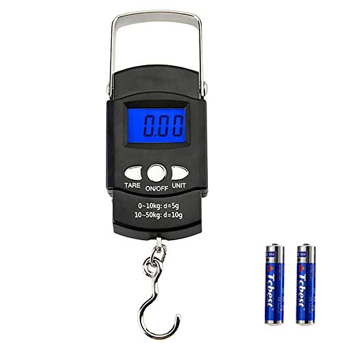 EasyULT Bascula Digital Pesca 50 kg / 110 lbs, Balanza Electronica Portátil De Mano Gancho Pantalla LCD y Cinta Métrica, Función de Tara