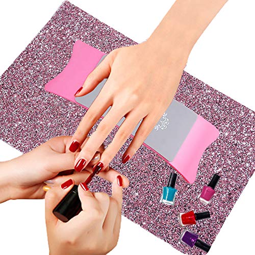 EBANKU - Juego de alfombrillas de manicura para manicura, diseño de uñas de diamante brillante, plegable y almohada de silicona, lavable para fotos de uñas