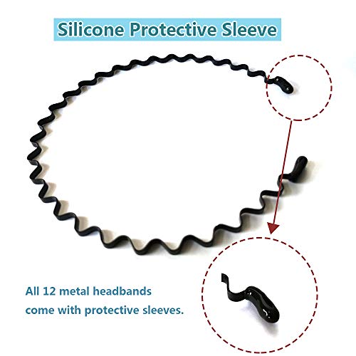 ECANGO 15PCS Unisex Metal Diadema Elástica Spring Wave Hair Hoop Bandas Negro Para Hombres Mujeres, Deportes En Forma De Onda Headwear No Slip Accesorios Para El Cabello